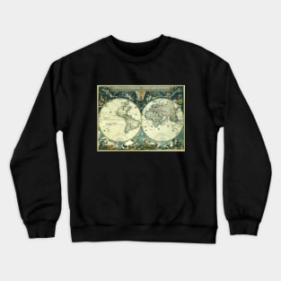 Antique Old World Double Hemisphere Map by Joan Blaeu, 1662 Crewneck Sweatshirt